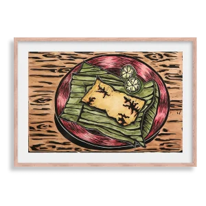 Nacatamal Catracho - Relief Print and Watercolor