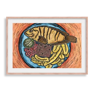 Pescado del Lago - Relief Print and Watercolor