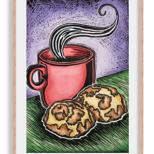 Hora del Cafecito - Relief Print and Watercolor