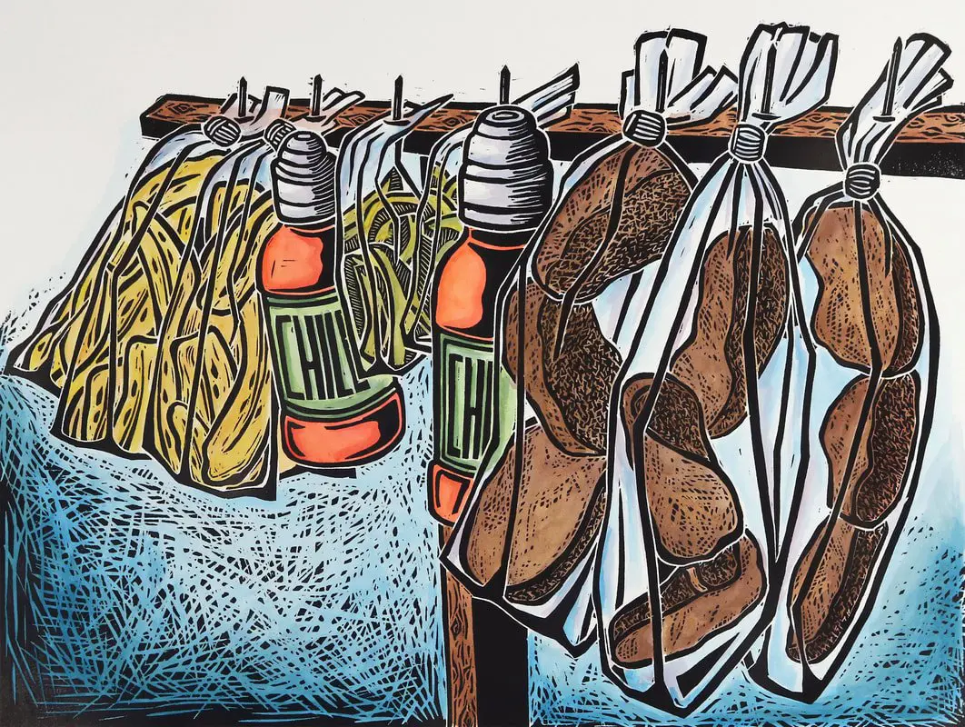 Chucherías | Relief Print and Watercolor | 18" x 24" | 2018